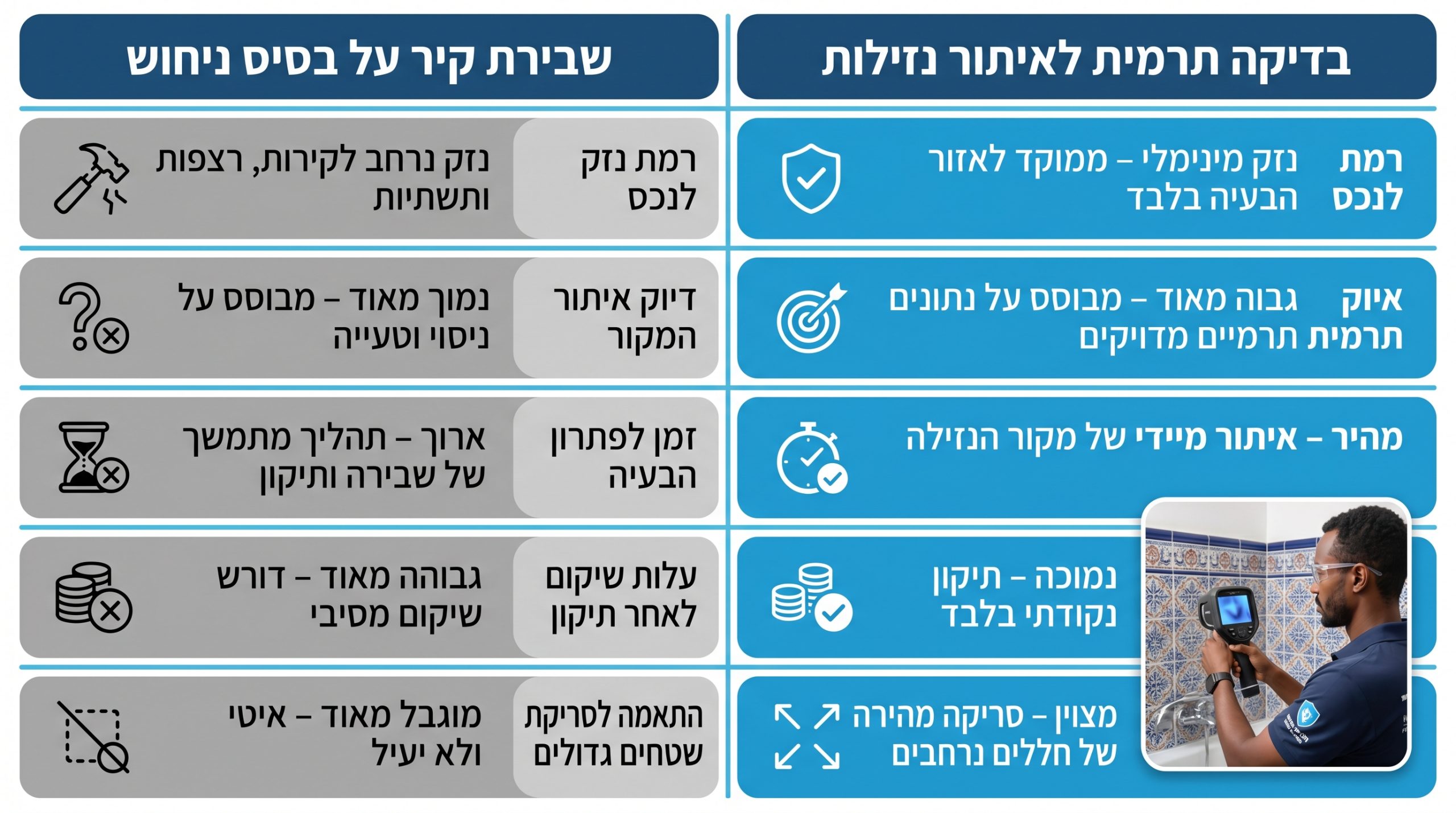 צילום תרמי לאיתור נזילות: המדריך המלא לזיהוי וטיפול בבעיות רטיבות 2 השוואה בין שבירת קיר על ניחוש לבין בדיקת נזילות תרמית