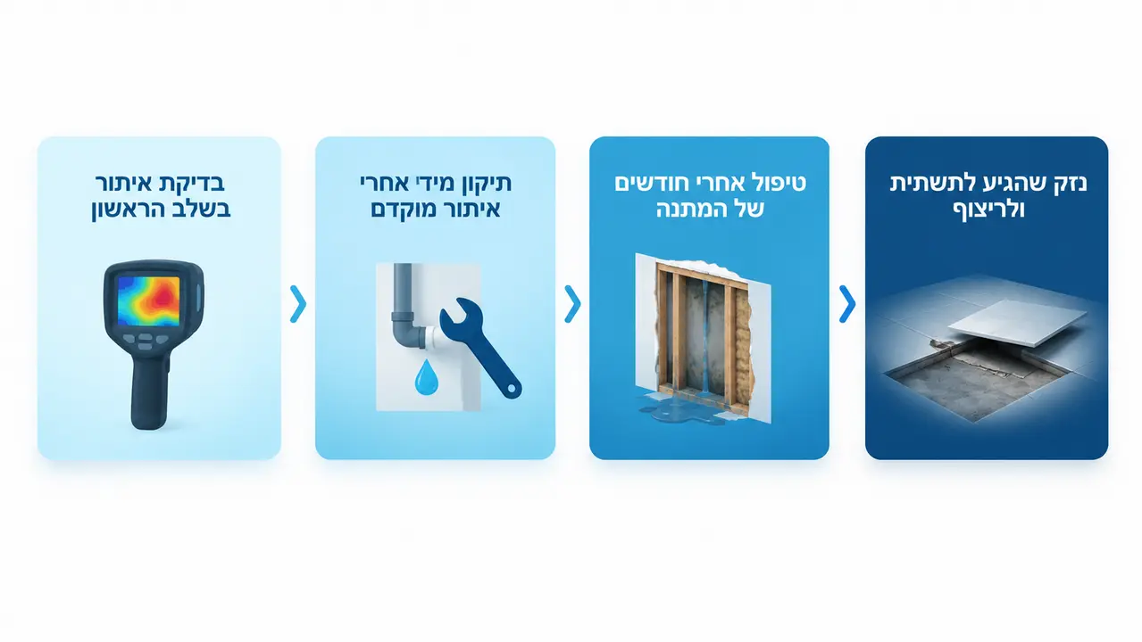 איתור נזילות בבית דגן: כל מה שחשוב לדעת על איתור מקצועי ללא הרס 1 רטיבות שהתפשטה בקיר וברצפה לאחר חודשים של דחיית בדיקת איתור נזילה בבית פרטי